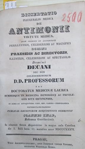 De Antimonii virtute Medica. [Über Antimon in der medizinischen Anwendung]. Dissertation inaugura...