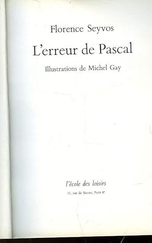 Image du vendeur pour L'ERREUR DE PASCAL mis en vente par Le-Livre