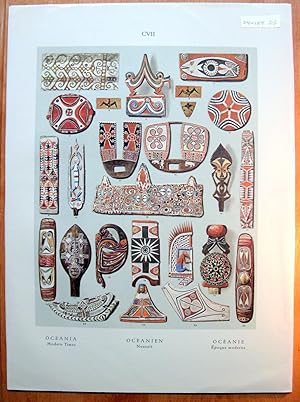 Antique Chromolithograph. Ornaments, Oceania- Modern Times.