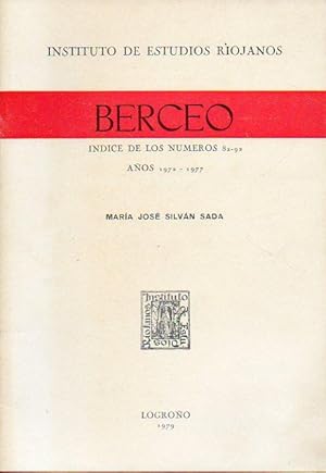 Imagen del vendedor de BERCEO. ndice de los nmeros 82 a 92. Aos 1972-1977. a la venta por angeles sancha libros