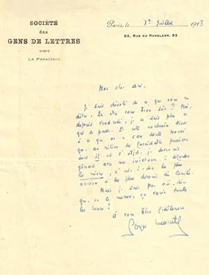 Lettre autographe signée Georges Lecomte, au sujet d'une exclusion du Comité des Gens de Lettres....