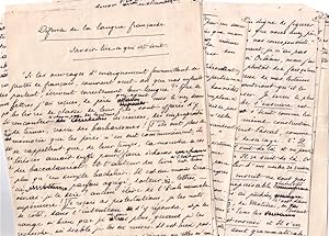 Document manuscrit intitulé « Défense De La Langue Française Savoir lire ce qui est écrit » 9 pag...