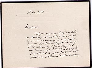 Lettre autographe signée Ernest Lavisse , au sujet dun chèque qui a été mis par erreur au nom de...