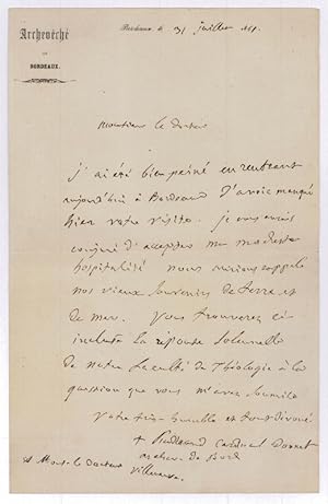 Seller image for Autograph letter signed ("Ferdinand Cardinal Donnet"). for sale by Antiquariat INLIBRIS Gilhofer Nfg. GmbH