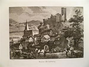Ruine Heimburg. Stahlstich von Foltz. Um 1860. 10 x 14,5 cm.