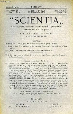 SCIENTIA, YEAR XVI, VOL. XXXII, N° CXXIV-8, SERIE II, 1922, RIVISTA INTERNAZIONALE DI SINTESI SCI...