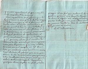 Lettre autographe signée de la Baronne d'Armendariz à Pierre de Saint Martin Au sujet d'une somme...