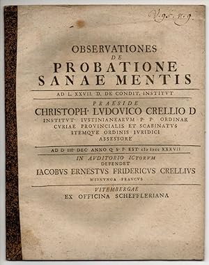 Observationes de probatione sanae mentis ad l. XXVII. D. de condit. Institut.