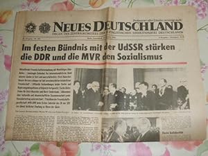 Neues Deutschland, Schlagzeile: Im festen Bündnis mit der UdSSR stärken die DDR und die MVR den S...