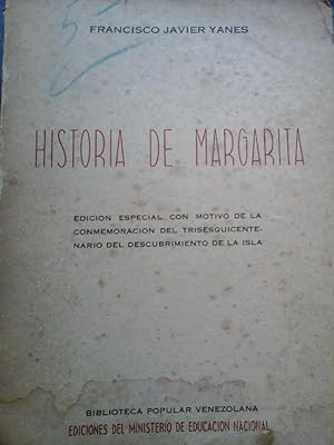 Bild des Verkufers fr HISTORIA DE MARGARITA. Edicin especial con motivo de la conmemoracin del Trisesquicentenario del descubrimiento de la Isla. y observaciones del General Francisco Esteban Gmez- Prlogo de Luis B. Prieto F. 1st edition zum Verkauf von DEL SUBURBIO  LIBROS- VENTA PARTICULAR