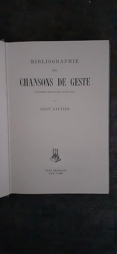 Imagen del vendedor de BIBLIOGRAPHIE DES CHANSONS DE GESTE. (complment des popes franaises). a la venta por Librairie Sainte-Marie