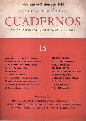 Imagen del vendedor de CUADERNOS - No. 15 - Noviembre, diciembre de 1955. (Historia de los ecos de un nombre por Jorge Luis Borges) a la venta por Buenos Aires Libros