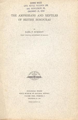 Imagen del vendedor de The Amphibians and Reptiles of British Honduras a la venta por Frank's Duplicate Books