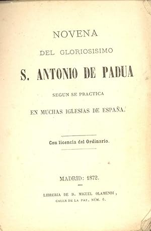Imagen del vendedor de NOVENA DEL GLORIOSISIMO S. ANTONIO DE PADUA (SEGUN SE PRACTICA EN MUCHAS IGLESIAS DE ESPAA) a la venta por Libreria 7 Soles