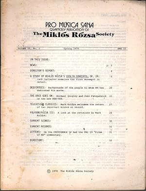 Pro Musica Sana: Quarterly Publication of the Miklos Rozsa Society Vol 6 No 2