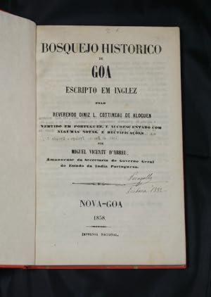 Bosquejo historico de Goa escripto em inglez. Nova-Goa 1858.