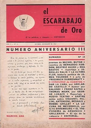 Bild des Verkufers fr EL ESCARABAJO DE ORO. Revista sospechosa. Ao 3 - N 15 - Octubre-Noviembre 1962 (Nmero Aniversario III) zum Verkauf von Librera El Astillero