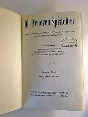 Die Neueren Sprachen. - Neue Folge. 17. Bd. / 1968 (1. Halbjahresbd.)