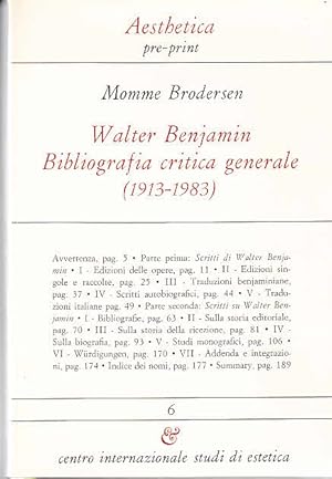 Bild des Verkufers fr Walter Benjamin: Bibliografia critica generale (1913-1983) zum Verkauf von Licus Media