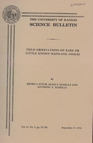 Image du vendeur pour Field Observations on Rare or Little Known Mainland Anoles mis en vente par Frank's Duplicate Books