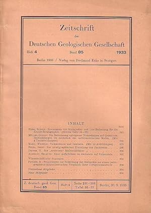 Immagine del venditore per Zeitschrift der Deutschen Geologischen Gesellschaft. Band 85, Heft 4, 30. Mai 1933. Mit Beitrgen von: Heinz Rudolf Inoceramen von Madagaskar und ihre Bedeutung fr die Kreide - Stratigraphie), Gustav Mller, Wilhelm Maier, Ernst Fulda, O. Dreher, Helmuth Albrecht, R. Potonie. venduto da Antiquariat Carl Wegner