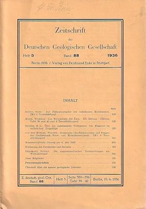 Seller image for Zeitschrift der Deutschen Geologischen Gesellschaft. Band 88, Heft 5, 19. Juni 1936. Mit Beitrgen von Hans Scupin (Zur Palogeographie des sudetischen Kreidemeers), Wilhelm Maier, H.L. Blher, Walter von zur Mhlen und mit Vortrgen der wissenschaftlichen Sitzung am 6. Mai 1936 von: Rudolf Krahmann. Mit Personennachrichten. for sale by Antiquariat Carl Wegner