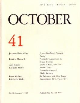 Bild des Verkufers fr OCTOBER 41: ART/ THEORY/ CRITICISM/ POLITICS - SUMMER 1987 zum Verkauf von Arcana: Books on the Arts