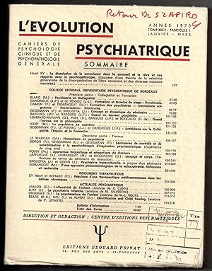 L'Evolution Psychiatrique- Cahiers de Psychologie Clinique et de Psychopathologie Générale : janv...