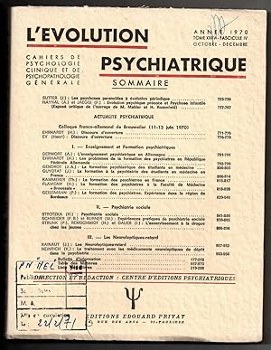 Bild des Verkufers fr L'Evolution Psychiatrique- Cahiers de Psychologie Clinique et de Psychopathologie Gnrale : octobre - dcembre 1970: Tome XXXV - fasc. 4 zum Verkauf von MAGICBOOKS