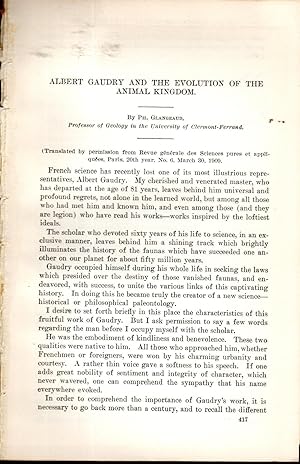 Bild des Verkufers fr Albert Gaudry and the Evolution of the Animal Kingdom".disbound From Annual report of the Smithsonian Institution 1908 zum Verkauf von Dorley House Books, Inc.