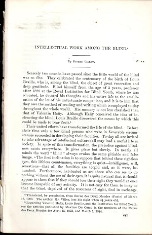 Image du vendeur pour Intellectual Work Among the Blind".disbound From Annual report of the Smithsonian Institution 1908 mis en vente par Dorley House Books, Inc.