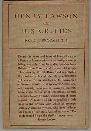 Henry Lawson and His Critics : An Address Delivered on 28 November 1930, at the Forum Club, Befor...