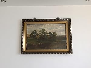 ANTIQUE ORIGINAL OIL LANDSCAPE PAINTING ON CANVAS by George Cole, 1873