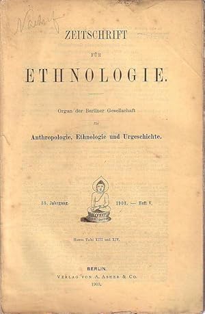 Imagen del vendedor de Zeitschrift fr Ethnologie. Jahrgang 35, Heft 5 (V), 1903: Cleve: Die Lippenlaute der Bantu und die Negerlippen, mit besonderer Bercksichtigung der Lippenverstmmelungen / Pittier: Die Tirub; Terribes oder Trrabas, ein im Aussterben begriffener Stamm in Costa Rica / Forrer: Prhistorisches auf keltischen Mnzen / Werner: Die Zoche, eine primitive Pflugform. Mit literarischen Besprechungen und Verhandlungen mit den Sitzungsberichten vom 18. Juli und 17. Oktober 1903 mit interessanten wissenschaftlichen Beitrgen. Organ der Berliner Gesellschaft fr Anthropologie, Ethnologie und Urgeschichte. a la venta por Antiquariat Carl Wegner