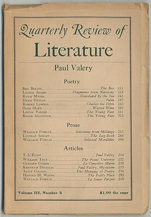 Bild des Verkufers fr Quarterly Review of Literature. Volume III, Number 3 zum Verkauf von Between the Covers-Rare Books, Inc. ABAA