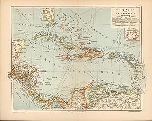 Bild des Verkufers fr Westindien und Zentralamerika von 1897,Mastab 1:12.000.000 zum Verkauf von Antiquariat Kastanienhof