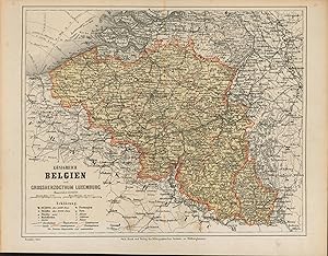 Bild des Verkufers fr Knigreich Belgien mit Grossherzogthum Luxemburg von 1865,Mastab 1:13 50,000 zum Verkauf von Antiquariat Kastanienhof