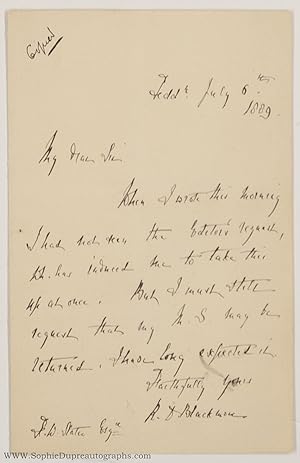 Autograph letter signed, to 'Dear Sir', (Mary, 1763-1852, Authoress, Traveller, & Literary Execut...