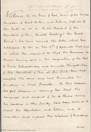 Finely penned document signed, in English, (1819-1901, from 1837 Queen of Great Britain)
