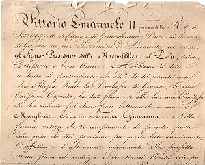 Finely penned Document signed, as King of Sardinia and Duke of Savoy, (1820-1878, from 1861 First...