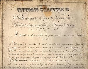 Finely penned document signed as King of Sardinia, in Italian with translation, (1820-1878, first...