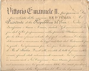 Finely penned document signed, in Italian with translation, (1820-1878, from 1861 First King of I...