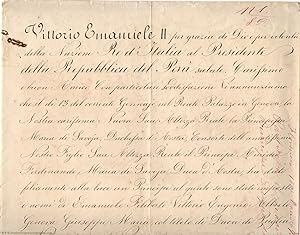 Finely penned Document signed, in Italian with translation, to the President of Peru, (1820-1878,...
