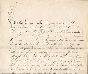 Finely penned Document signed, in Italian with translation, to the President of Peru, (1869-1947,...