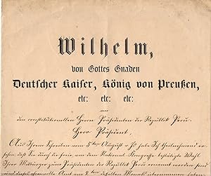 Finely penned document signed, in German with transcription and translation, (1797-1888, King of ...