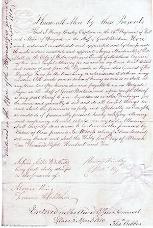 Document Signed appointing Angus Macdonald of Pall Mall (Henry, 1783-1820, Captain 85th Foot, Bri...