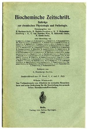 Bild des Verkufers fr Das Vorhandensein von Allantoin im normalen Menschenharn und seine Bedeutung fr die Beurtheilung des menschlichen Harnsurestoffwechsels. zum Verkauf von Antiq. F.-D. Shn - Medicusbooks.Com