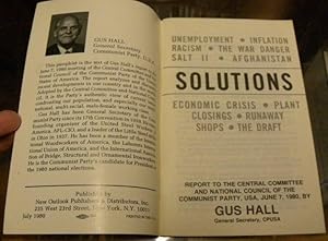 Seller image for SOLUTIONS. Report to the Central Committee and National Council of the Communist Party, USA, June 7, 1980. for sale by Parnassus Book Service, Inc