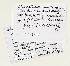 Bild des Verkufers fr 2 eigenh. Briefkarten mit U. zum Verkauf von Eberhard Kstler Autographen&Bcher oHG