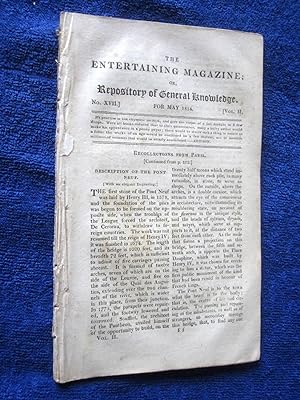 Seller image for The Entertaining Magazine, or, Repository of General Knowledge.1814 May. Paris, Tippoo Sultaun, Memoir of Hogarth, The Contemplative Philosopher No XV, Diary of Nature, Select Poetry, Chemistry. Acoustics. for sale by Tony Hutchinson